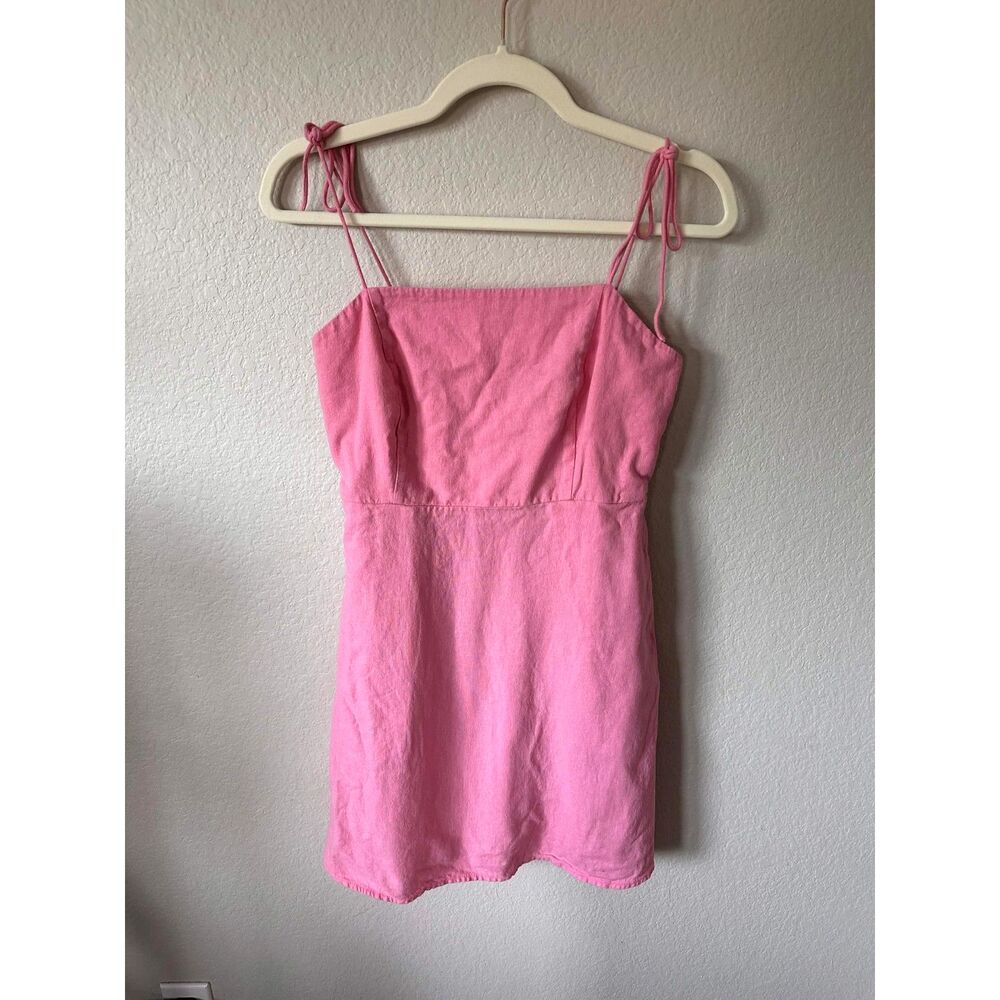 Old Navy Pink Linen Blend Tie Shoulder Cami Mini Dress Medium Smocked Barbiecore